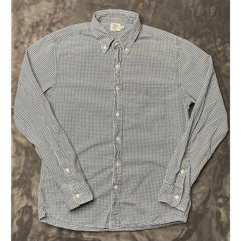 Faherty Button Down Shirt Men's Medium Check Blue Long Sleeve Oxford Cotton